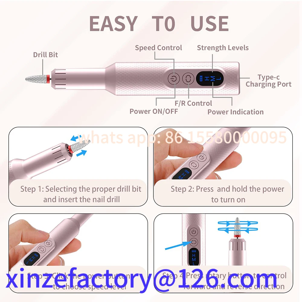 Customizable Cordless Electric Drill Machine Rechargeable Nail File Milling Cutter