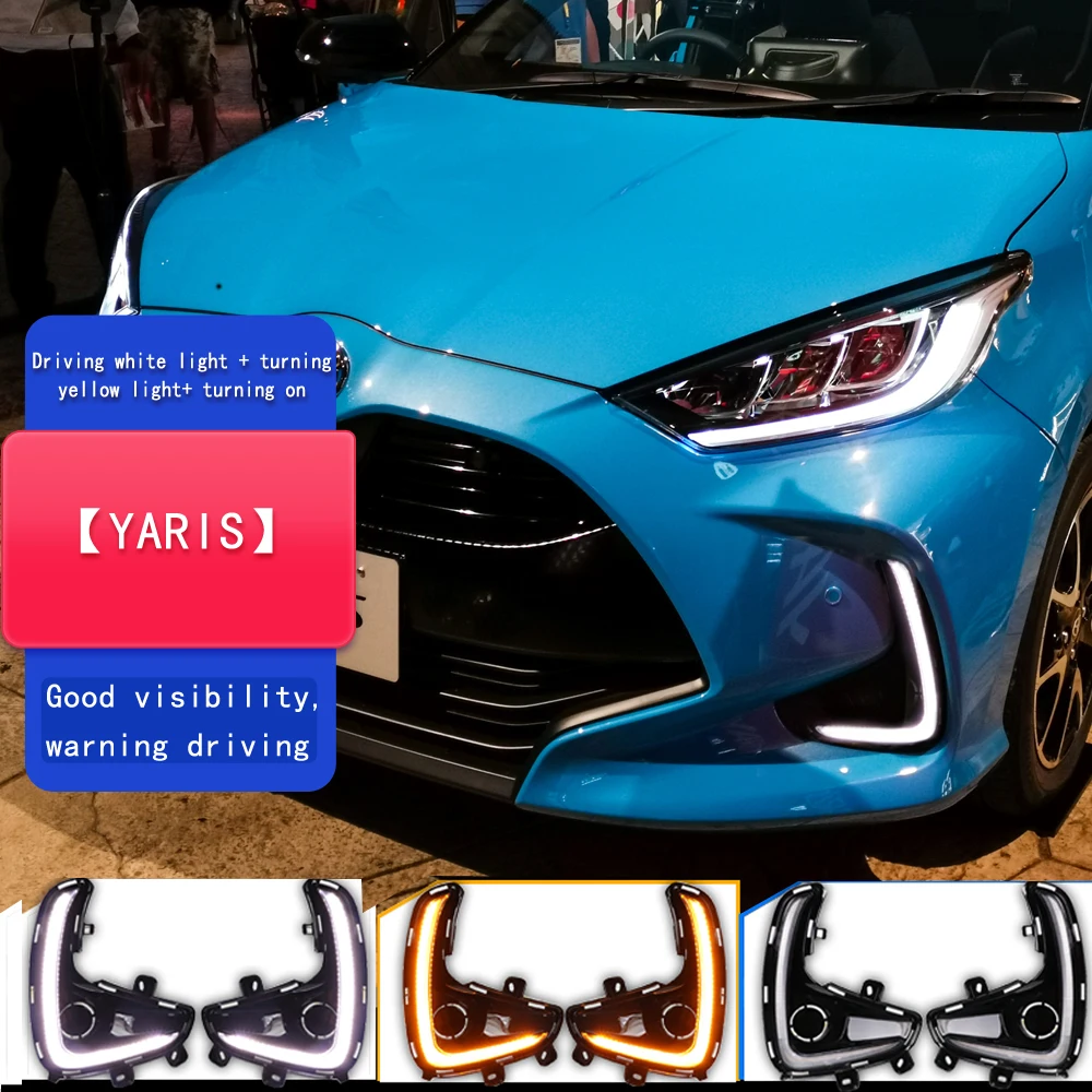 LED Daytime Running Light For Toyota Yaris 2020 2021 2022 Dynamic Turn Yellow Signal Relay Car 12V LED DRL Day Light