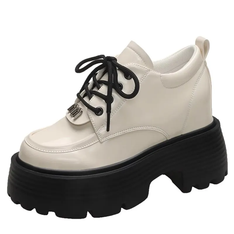 

Женские оксфорды на массивной платформе, новые осенние нескользящие женские туфли на плоской подошве со шнуровкой, 10 см, лакированная кожа на толстой подошве, готическая обувь