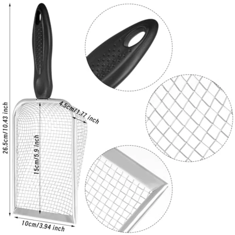Beach Mesh Shovel, Sand Sifter Shell Collecting Tools Sand Scooper for Picking Up Shells, Cat Litter Scoop, Silver