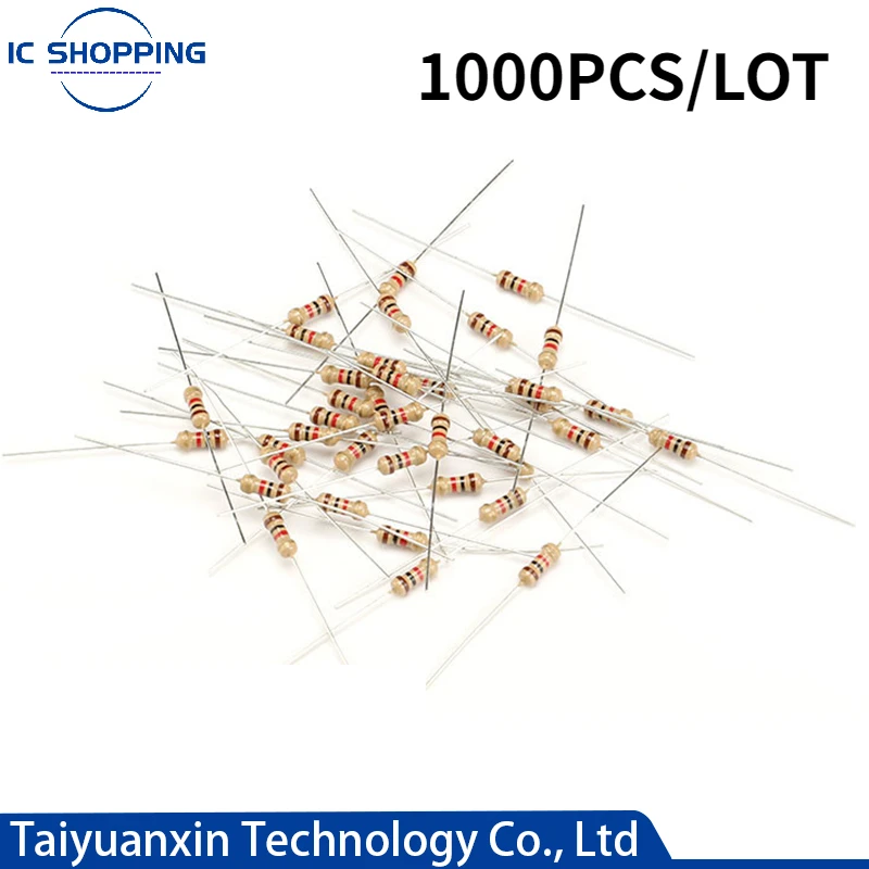 1000PCS 1/4W 0.25W Carbon Film Resistors Ring Power Resistor 0R 0.1~10M 2 4.7 10R 47 100 220 360 470 1K 2.2K 10K 22K 4K7 100KOhm