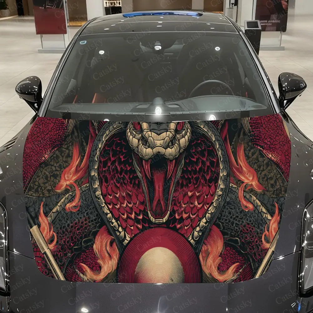 

Stylish Snake Ball Car Cover Decal, Auto Hood Sticker, Waterproof and Self-adhesive Auto Vinyl Wraps, Cool Car Exterior Decorati