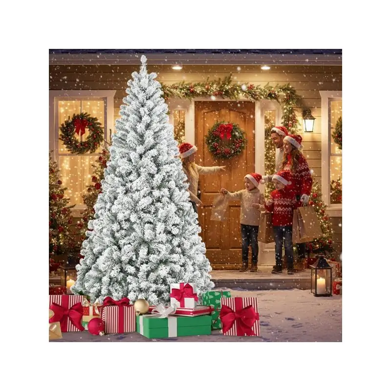 

4 фута флокированная рождественская елка с 233 наконечниками, снежное искусственное растение из ПВХ, прочная металлическая подставка для домашнего офиса, квартиры, праздничного декора