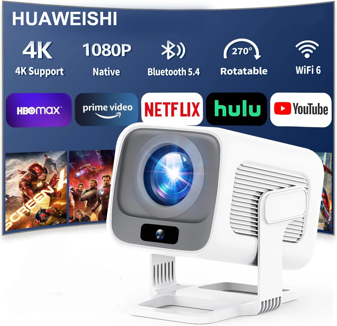 

HUAWEISHI 4K Projector Android Native Portable 1080P Auto Focus 600ANSI Video home Cinema Outdoor hd led Projetor