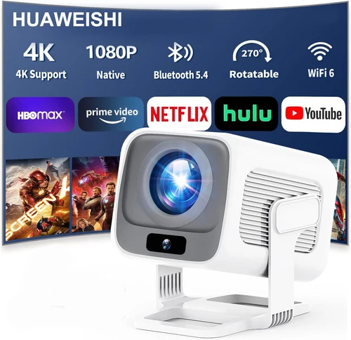 HUAWEISHI 4K Proyector Android Nativo Portátil 1080P Enfoque Automático 600ANSI Video cine en casa Proyector led hd para exteriores