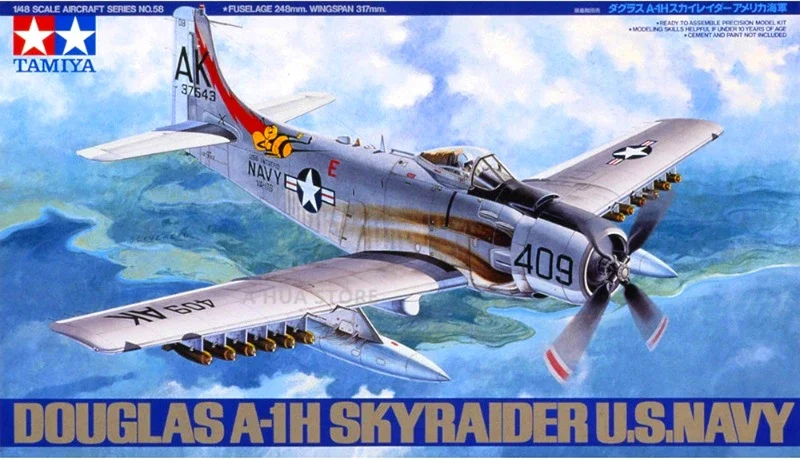 Tamiya 61058 1/48 Scale Model Aircraft Kit U.S.Navy Douglas A-1H Skyraider