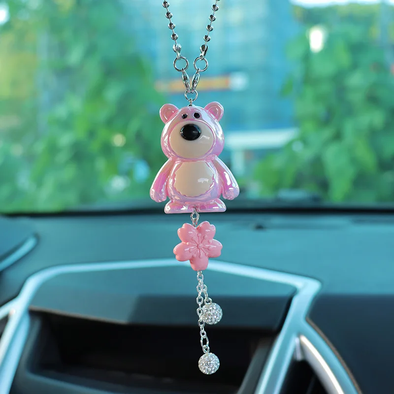 

Мультяшный разноцветный маленький медвежонок, фигурка автомобиля, зеркало заднего вида, украшение, миниатюрный орнамент, аксессуары, креативный автомобильный кулон, игрушки