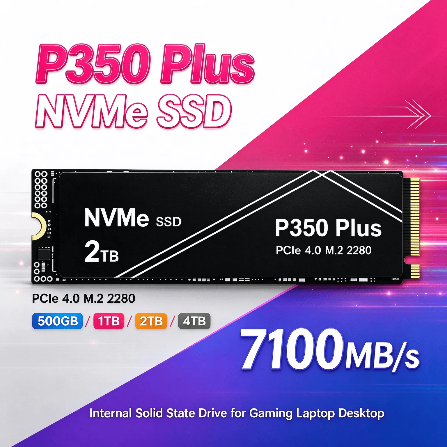 P350 Plus Shift Up to Gen4 for Laptop Desktop 7100MB/s NVMe SSD PCIe 4.0 M.2 2280 with 2X Speed Boost Internal Drive 2TB 4TB