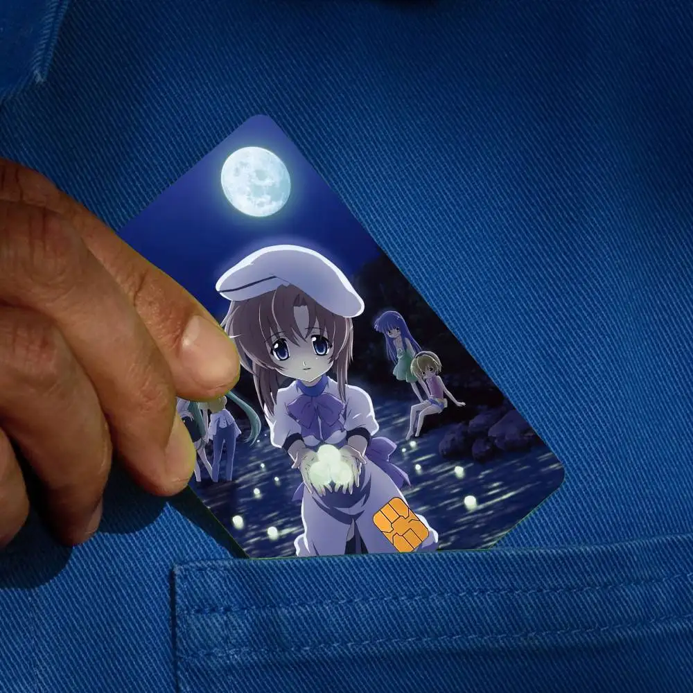 Anime H-Higurashi When They Cry Anmie 4pcs 1Set Sticker Film Skin Cover for Credit Card Debit Bank Card Front view 5
