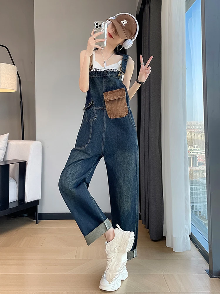 

Джинсовые комбинезоны с высокой талией, женские весенне-осенние свободные утягивающие дизайнерские повседневные американские винтажные рабочие брюки