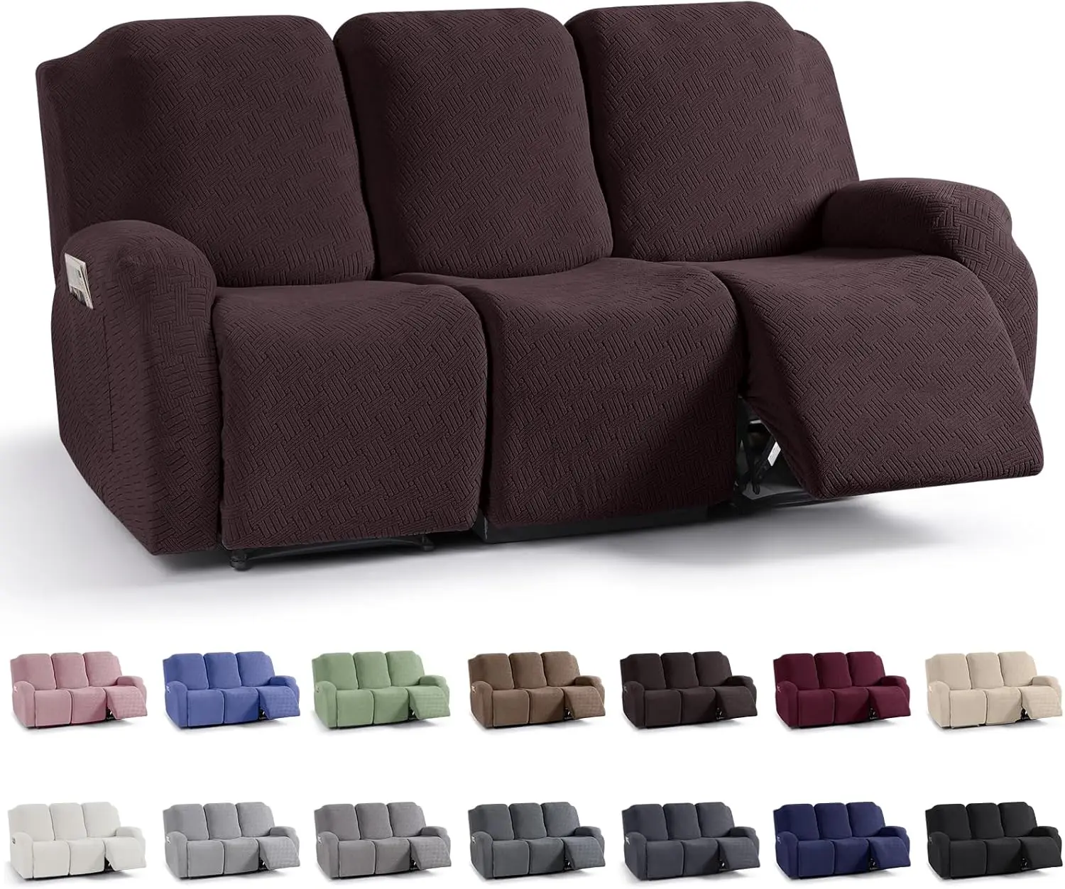

Stretch Recliner Sofa Covers, Jacquard Pattern Furniture Protector for Pet and Kid, 3-Seater Dark Coffee