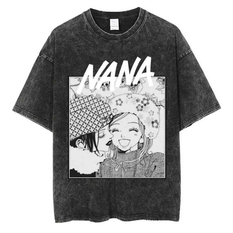 Pop NANA Comic Washed-out Vintage Short-sleeved Nana Ozaki Black Stones Band Retro T-shirt for Men and Women