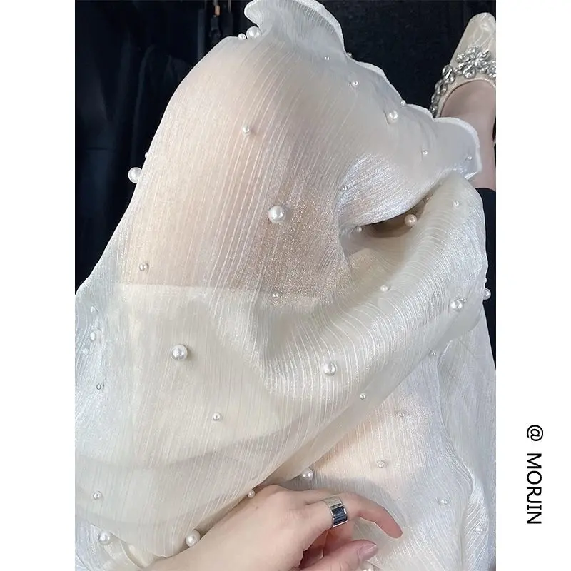 

Ele Pearl Lace A-Line Midi Skirt Women's plus Size Slimming High Waist Summer Faion Chinese Production PU Material