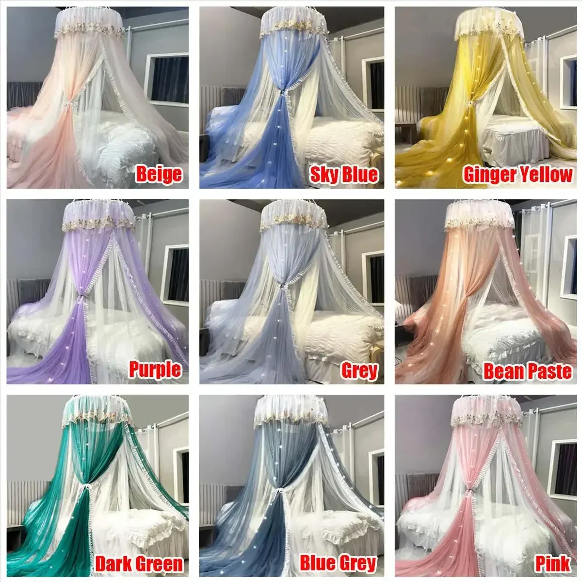 Hanging Dome Mosquito Net Bed Canopy Romantic Double Layer Yarn Bed Valance Anti-mosquito Home Textiles Decor Bedcover Curtain