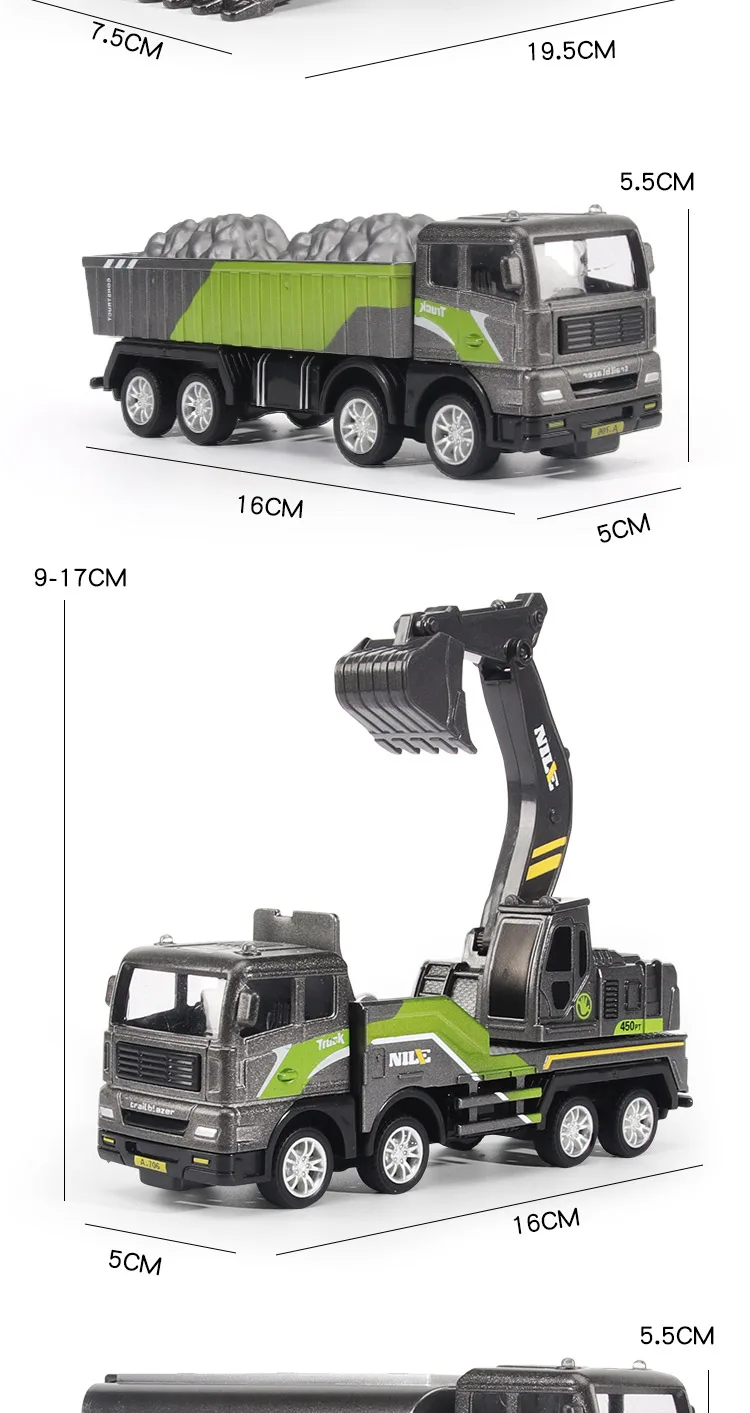 1/50 Diecast Engineering Fahrzeug Bagger Bulldozer Auto Modell Simulation Legierung Kopf Dumper Lkw Kran Tanker Spielzeug für Kinder Jungen – Detail 14