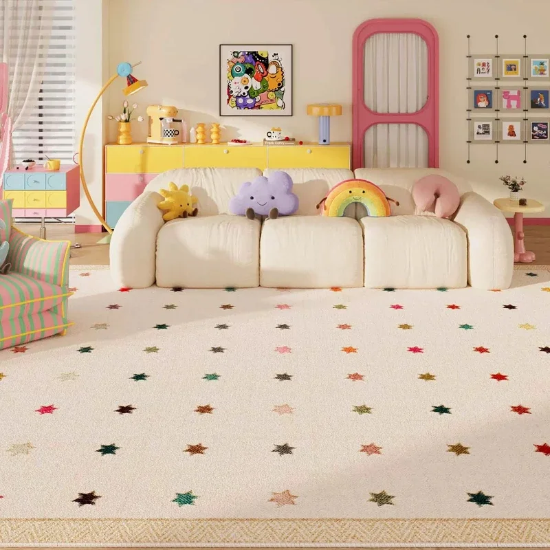 Cream Style Carpets for Living Room Dopamine Color Star Bedroom Decor Carpet Fluffy Soft Bedside Rug Home Thick Plush Floor Mat