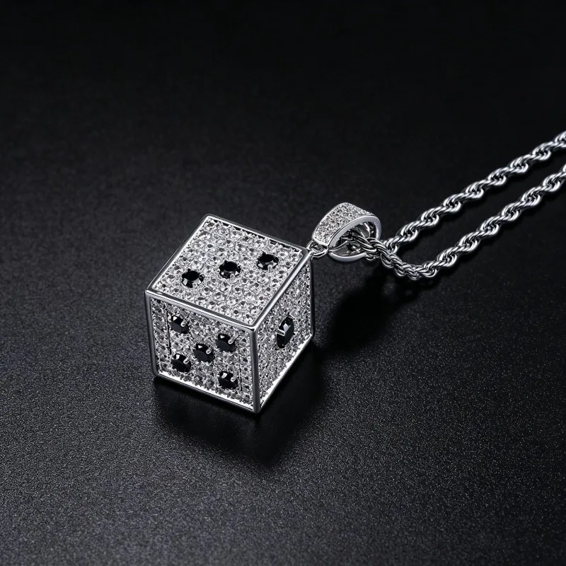 Black White Dice Square Cubic Zirconia Necklace Unisex Ins Trendy Minimalist Personalized Pendant Jewelry For Men Women
