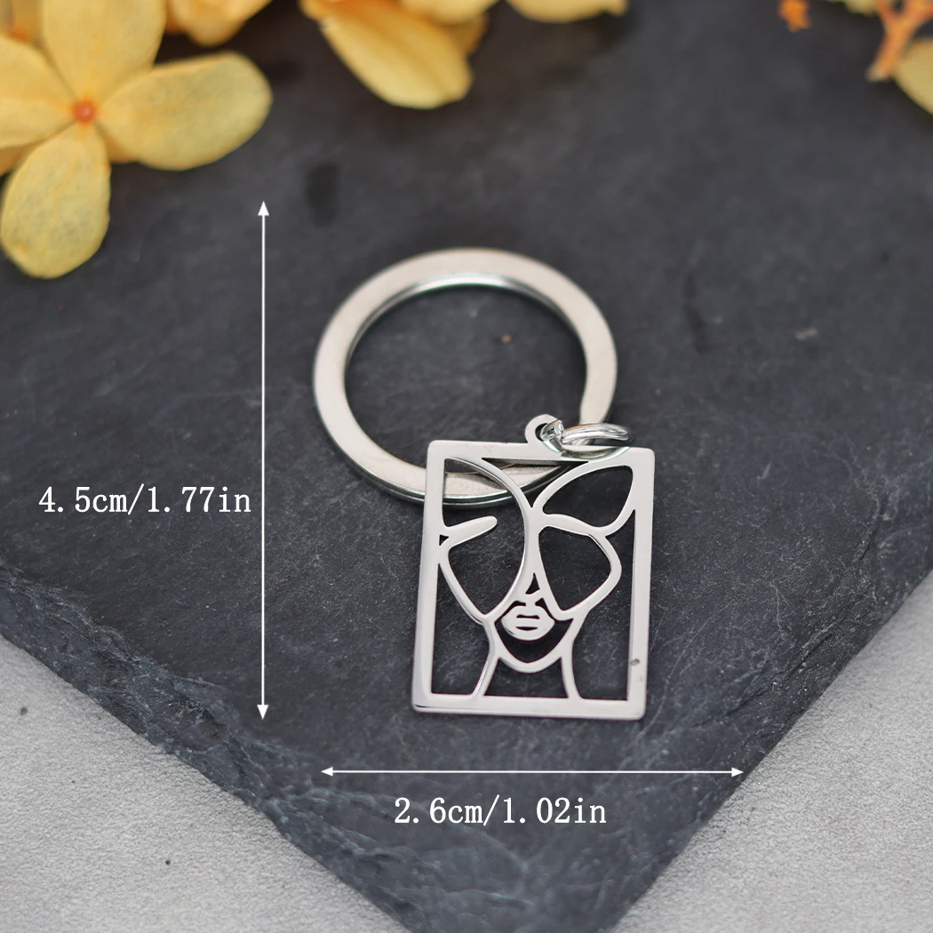 Chandler Abstract Woman Face Pendant Butterfly on Woman Face Key Chain Line Drawing Pendant Female Face Line Art Key Chain