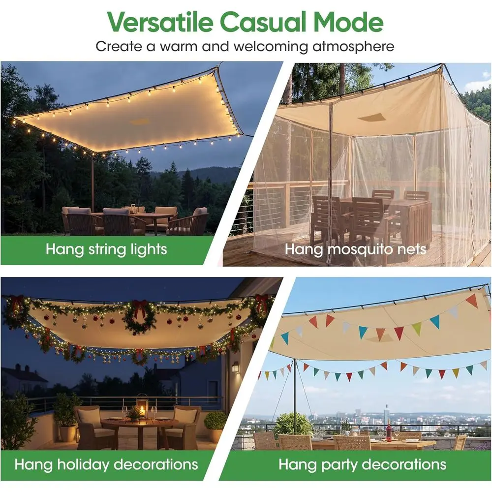 10'x13' Waterproof Double-Rope 500D UV Block Sunshade Sail for Backyards, Patios, and Gardens - Beige - view 4