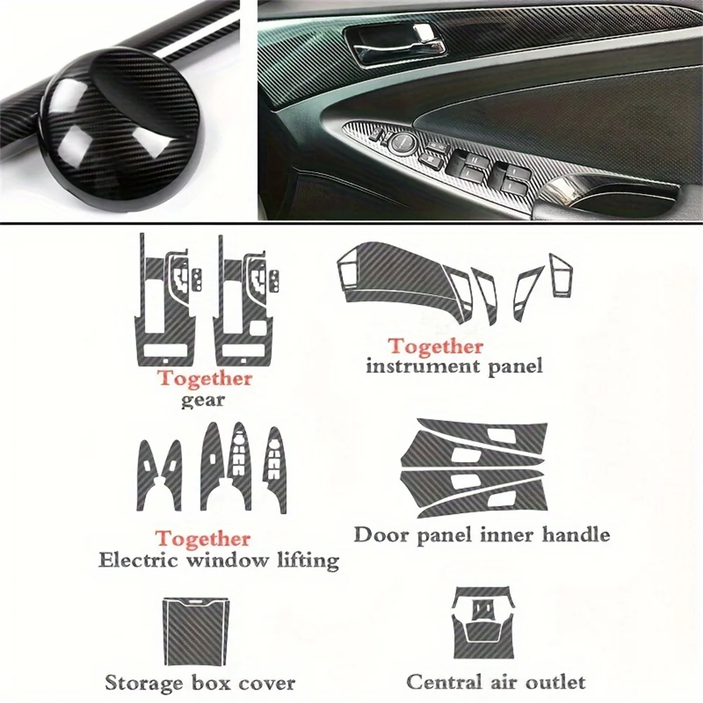 For Hyundai Sonata YF 2010-2014 Interior Central Control Panel Door Handle Carbon Fiber Stickers Decals Car Styling Accessories