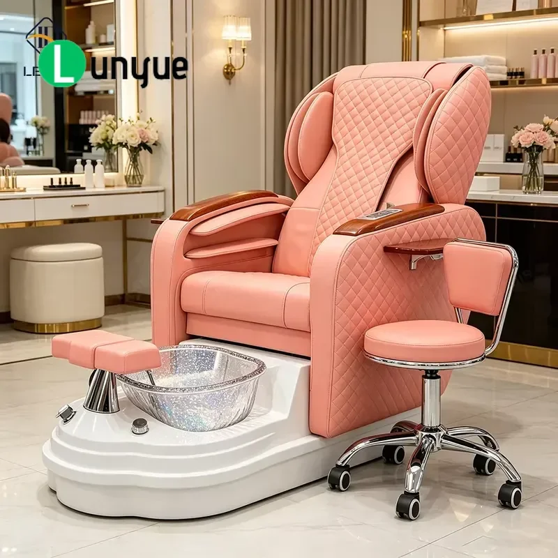 Luxury Electric Pedicure Spa Chair Black White Modern Foot Bath Automatic Drainage High Quality Nail Furniture