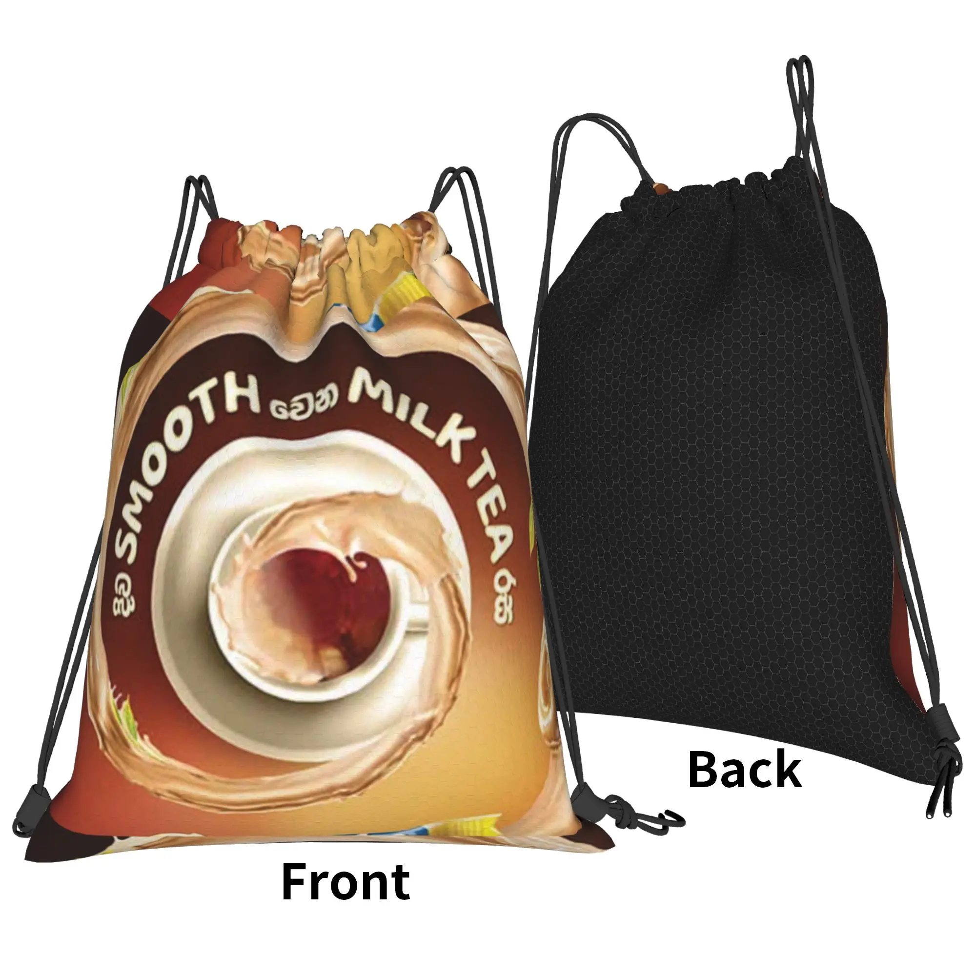 A-Alpenliebee Smooth Creamy Milk Tea with Tapioca Pearl Portable Sports Riding Gym Drawstring Storage Sporty Backpacks