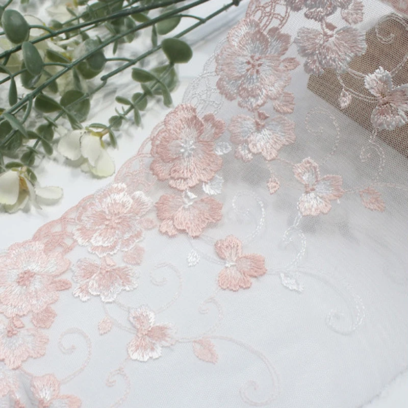 

28Yards Embroidered Tulle Lace Trim Pink Floral Mesh Lingerie Underwear Clothes Bra Dress Sewing Fabric DIY