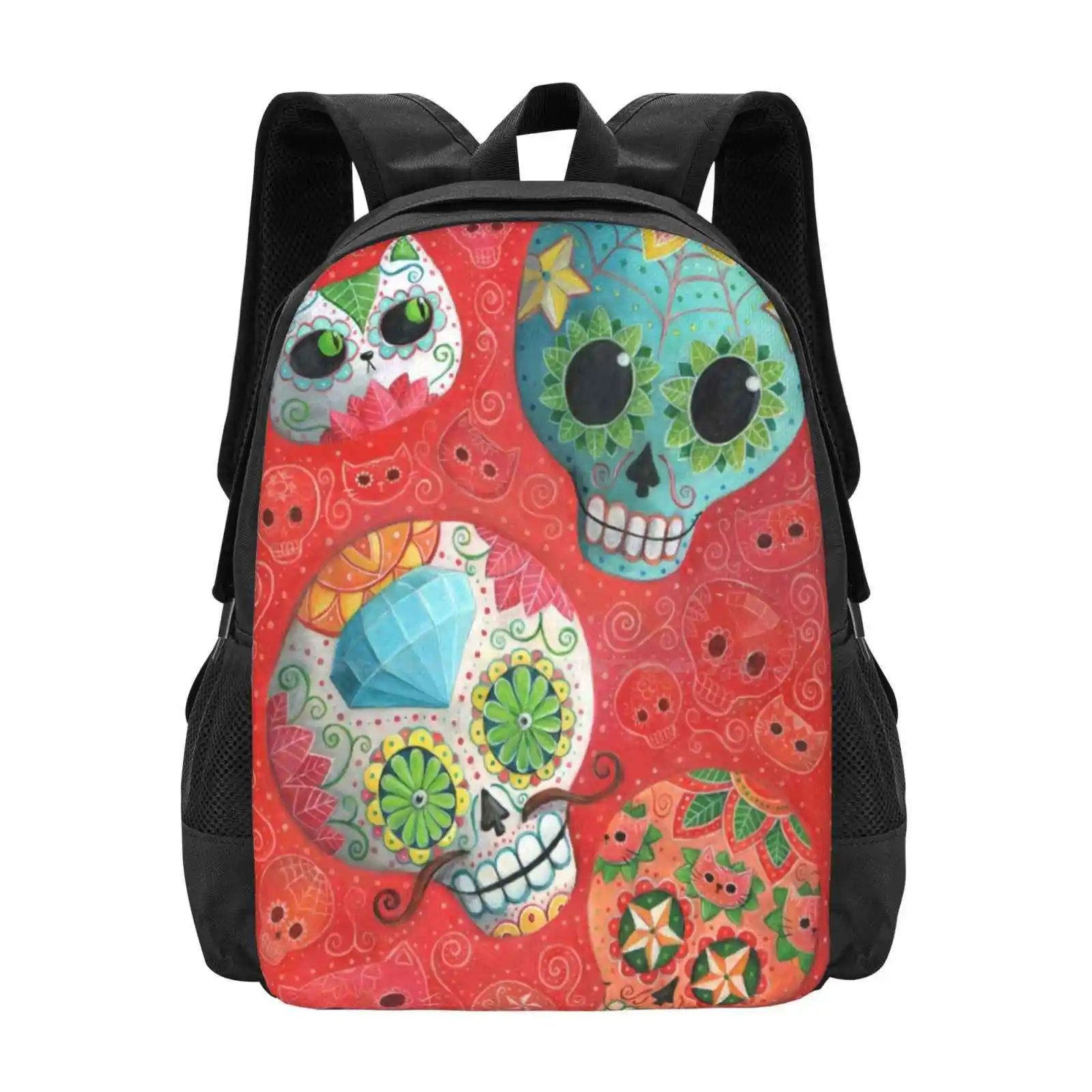 Colourful Sugar Skulls Hot Sale Schoolbag Backpack Fashion Bags Skulls Sugar Skull Candy Skull Halloween Mexico Mexican Skull