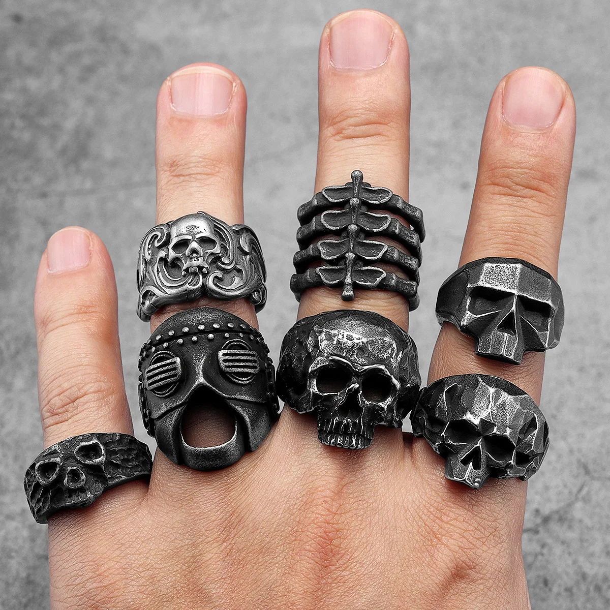 Retro Geometric Skull Men Rings Stainless Steel Women Jewelry Punk Retro New In Rock Fashion Accessories Gift Wholesale