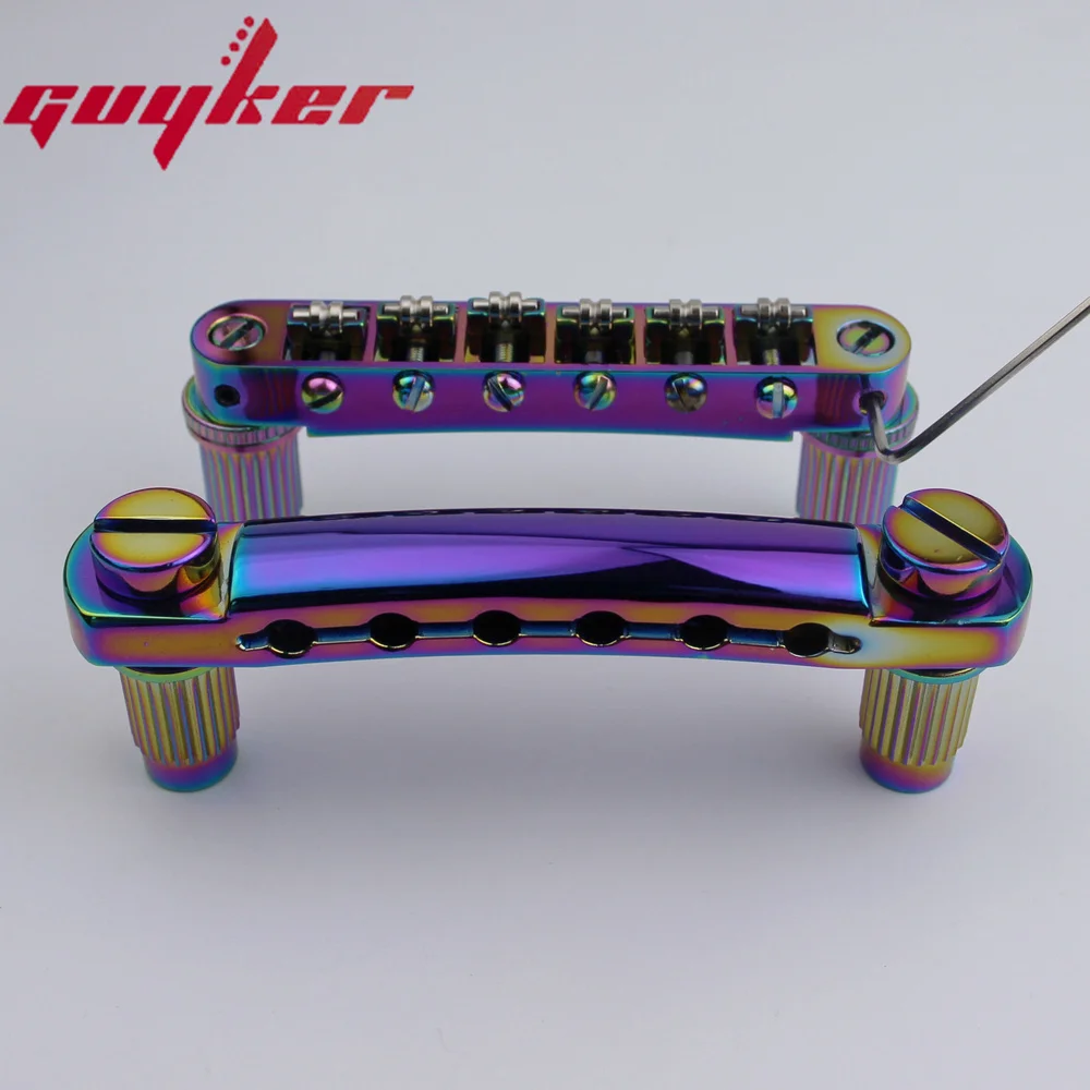 Guitar Stop Bar Tailpiece with Anchors +Tune O Matic Roller Saddle Guitar Bridge Studs Chameleon Rainbow for LP SG Guitars