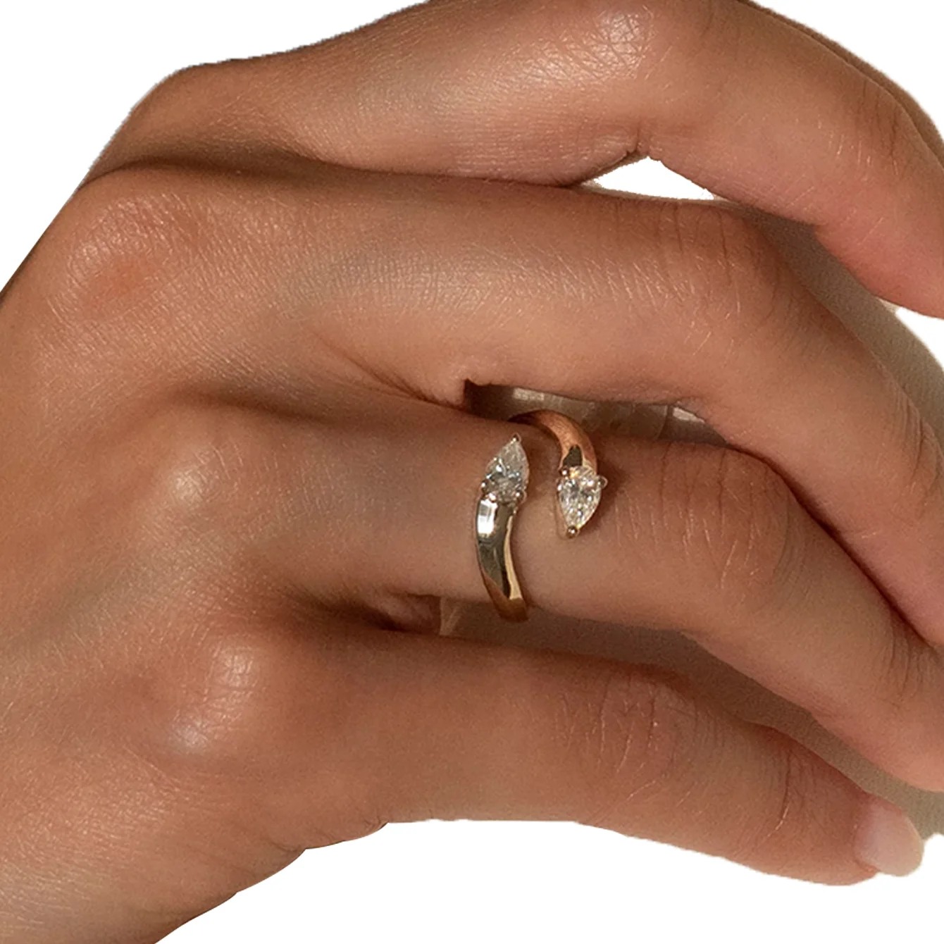 

S925 Sterling 925 Silver 1.6 CT Double Pear-Shaped Moissanite Ring Fine Jewelry Adjustable Wedding Band