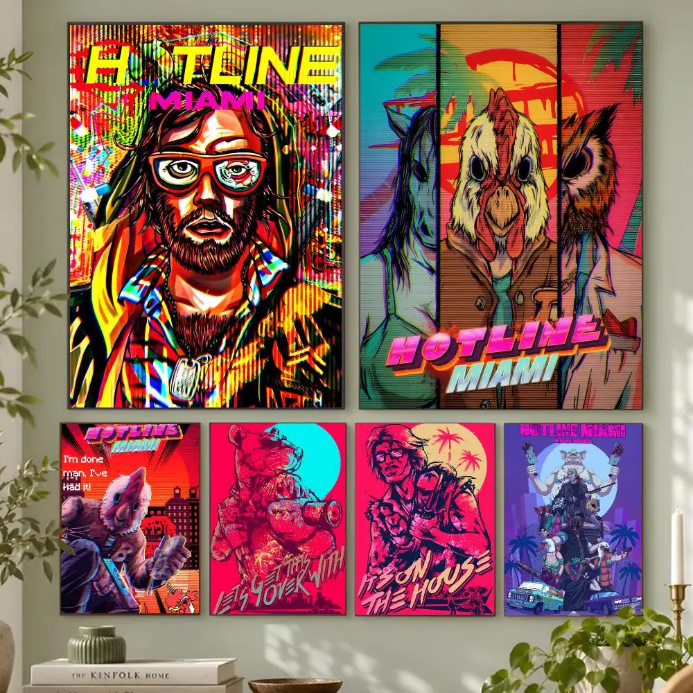 Neon Frenetic Game H-Hotline Miami Poster Wall Art Mural Print for Home Accent, Unframed Decorative Piece