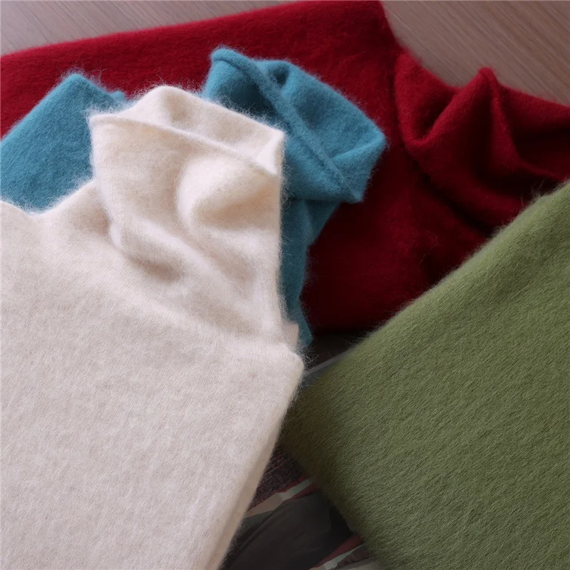 

Осенне-зимний новый норковый кашемировый стеганый свитер, женский свободный вязаный низ с высоким воротником, однотонный пуловер, теплый свитер