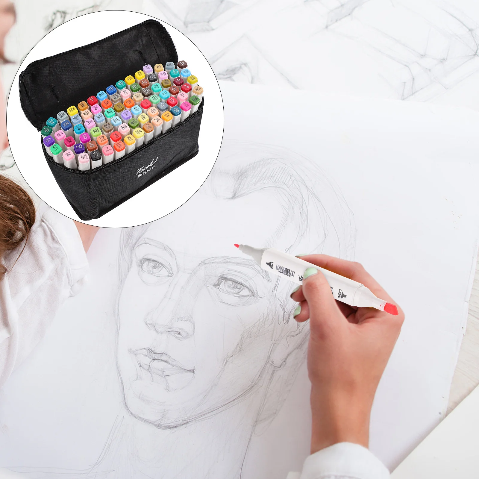 

1Set 80 Colors Creative Markers for Painting Drawing Sketching Dual Tip Watercolor Pens Set Portable Art Coloring Tools