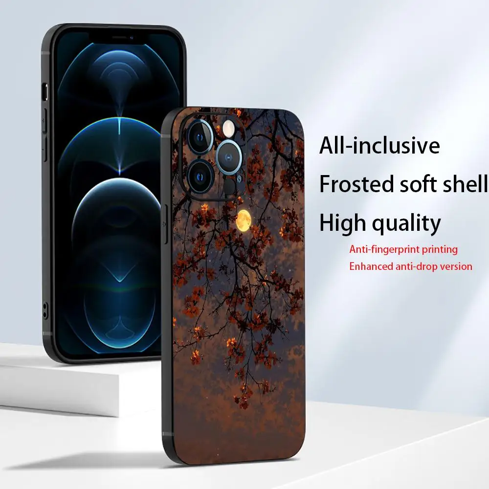 Moon Tree Shadow Phone Case is suitable for iPhone16 15 14 13 12 11Pro/ Max/Plus all-inclusive matte soft shell prevents falling
