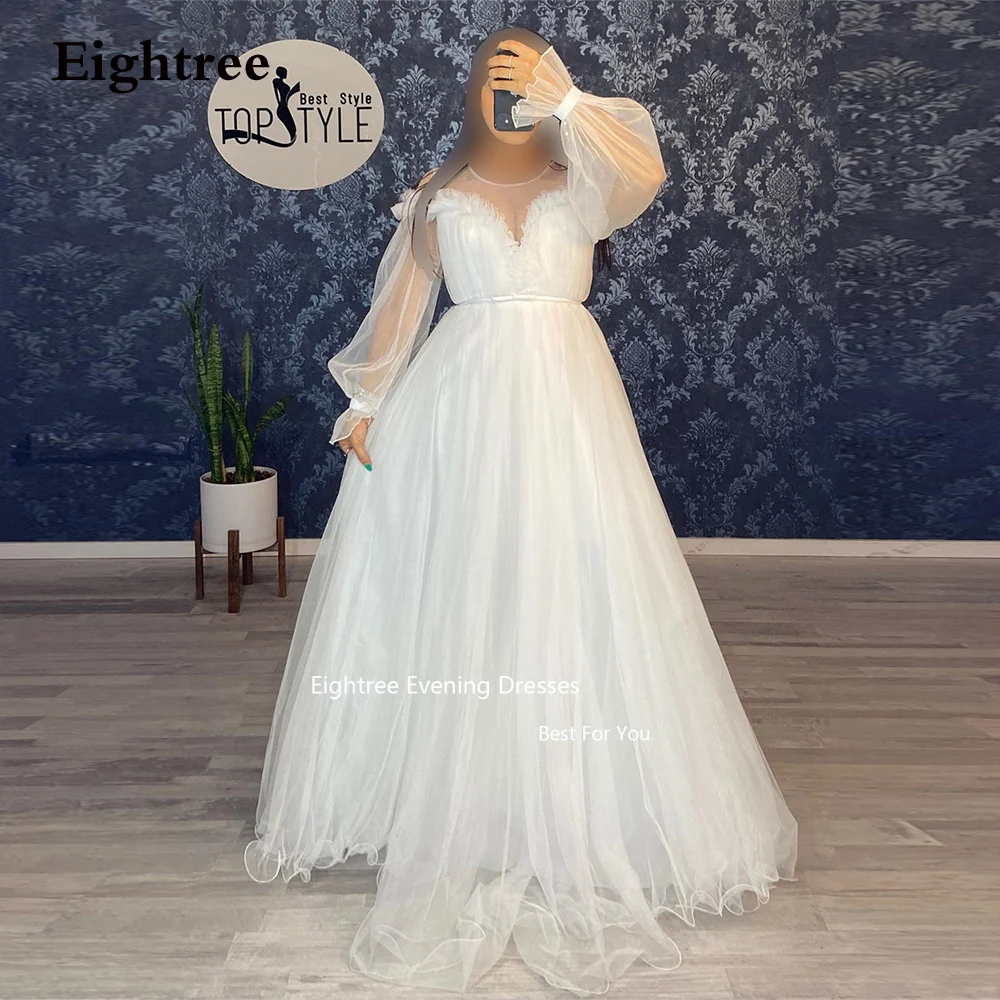 

Eightree Vintage Tulle Evening Dresses O Neck Long Sleeves A Line Ruffles Formal Occasion Dresses Vestidos De Fiesta Elegantes