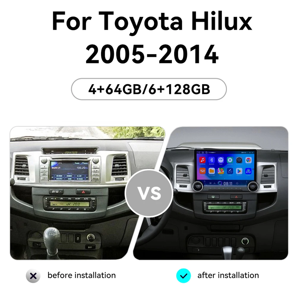 13.3'' Car Accessories Android Double Knob Screen For Toyota Hilux 2005~2014 Multimedia Player GPS Navigation Carplay Head Unit