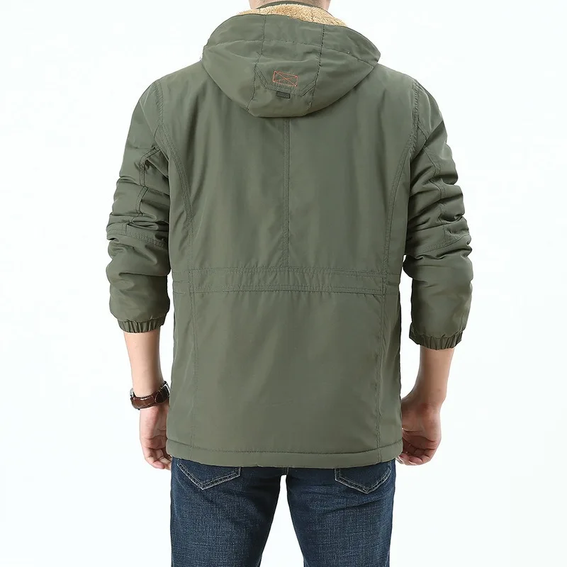 Men Military Jackets Outdoor Multi Pockets Hooded Coats Winter Warm Parkas Fleece Down Jackets New Male Casual Jackets Clothing