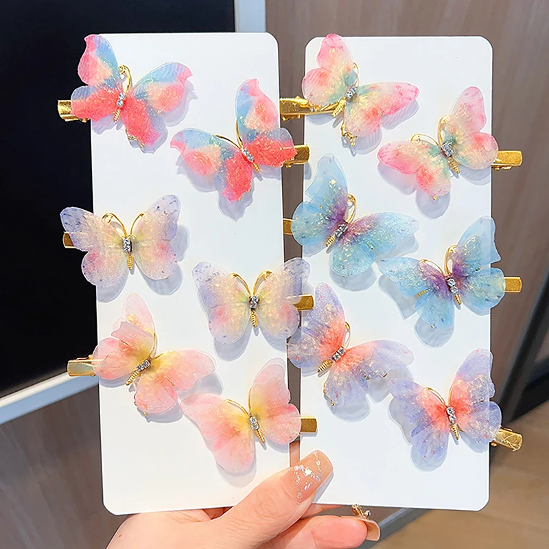 2PCS New Fashion Temperament Butterfly Baby Girls Hairpins Cute Hair Clips Kids Headwear Children Hair Accessories
