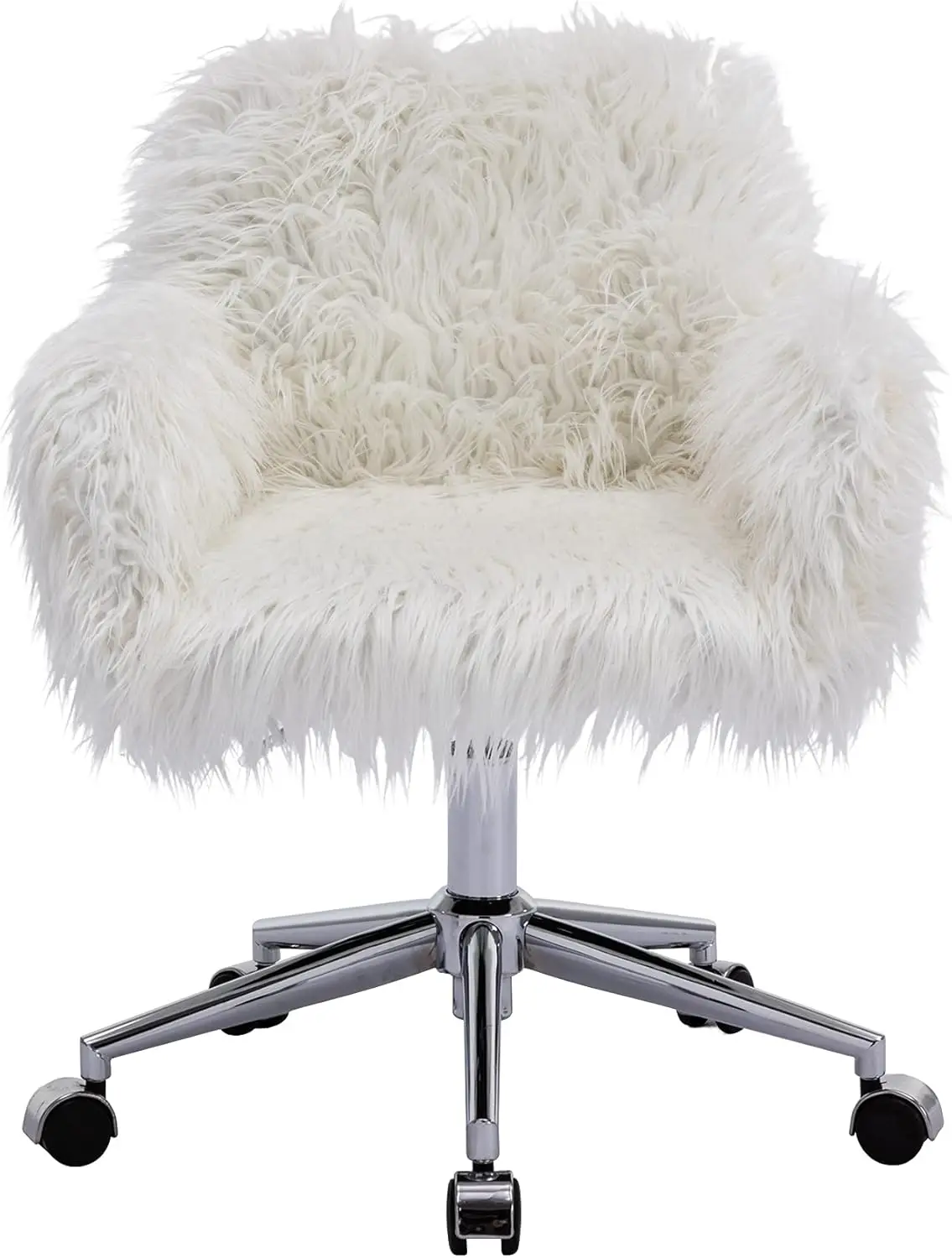 

Fluffy Desk Chair, Furry Home Office Chair, Fuzzy Swivel Armchair With Wheels, Height Adjustable Silver Base For Girls,