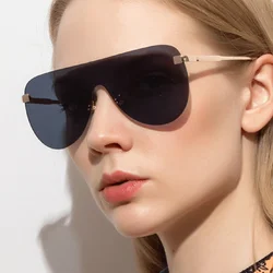 1 piece of new Europe and the United States trend retro large frame women's one-piece sunglasses oval glasses male aviator sungl