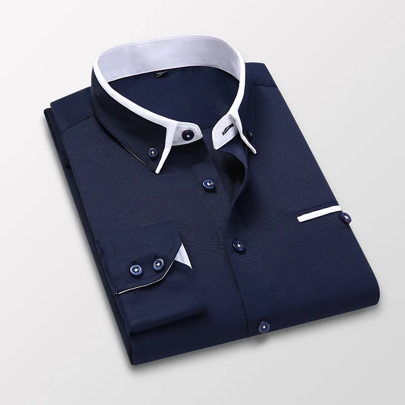 Men's Long Sleeve Business Shirt Fashion Patchwork Formal Shirt Men Slim Fit Tops Clothing Office Work Non Ironing Shirts MY635