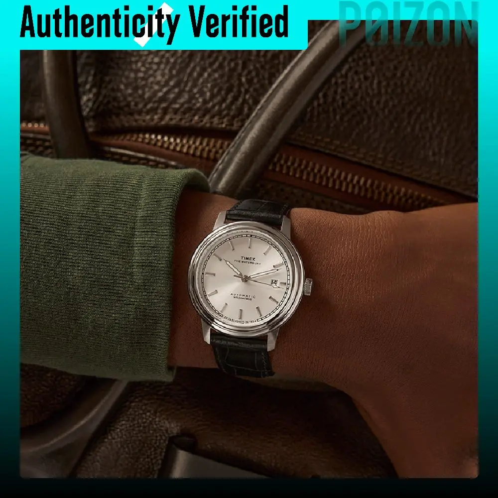 TIMEX Waterbury Wrist Watches Automatic Mechanical Movement Genuine Leather Strap Black Dial Men's Watches TW2Y22900
