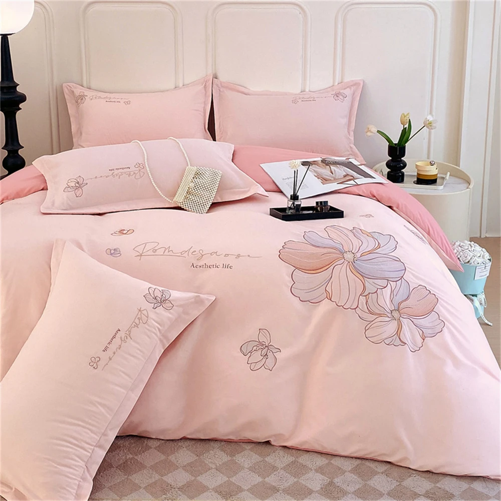 

High Precision Four Piece Set Embroidery Bedding Set Comfortable Quilt Cover Bed Sheet Pillowcase Home Skin Friendly Duvet Cover