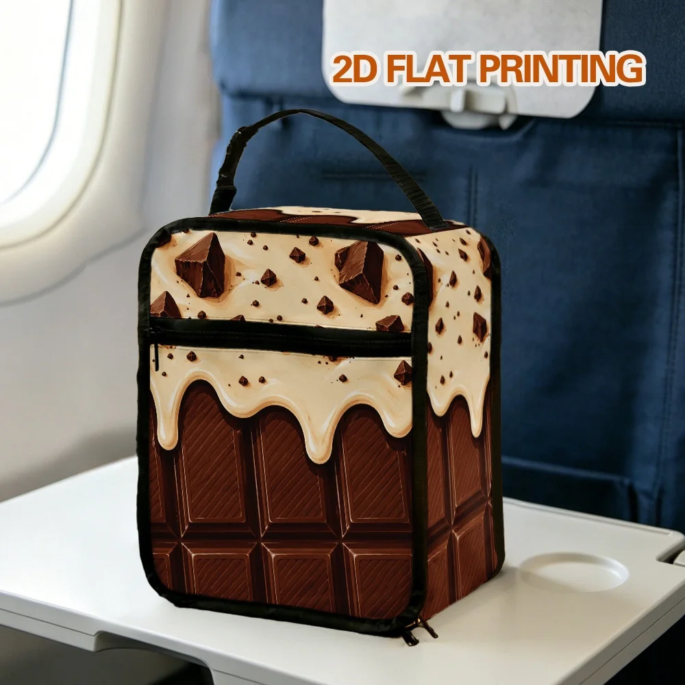 2D Flat, 1pc Chocolate Bar with Cream Print Lunch Bag with Dual Zipper Design And Easy-To-Clean Surface, Insulated