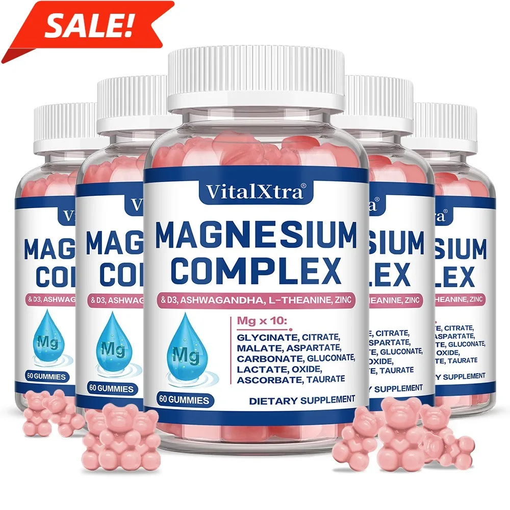 Magnesium Complex 14-in-1 Gummies with Ashwagandha, L-Theanine, Vitamin D3 & Zinc for Women and Men, Vegan