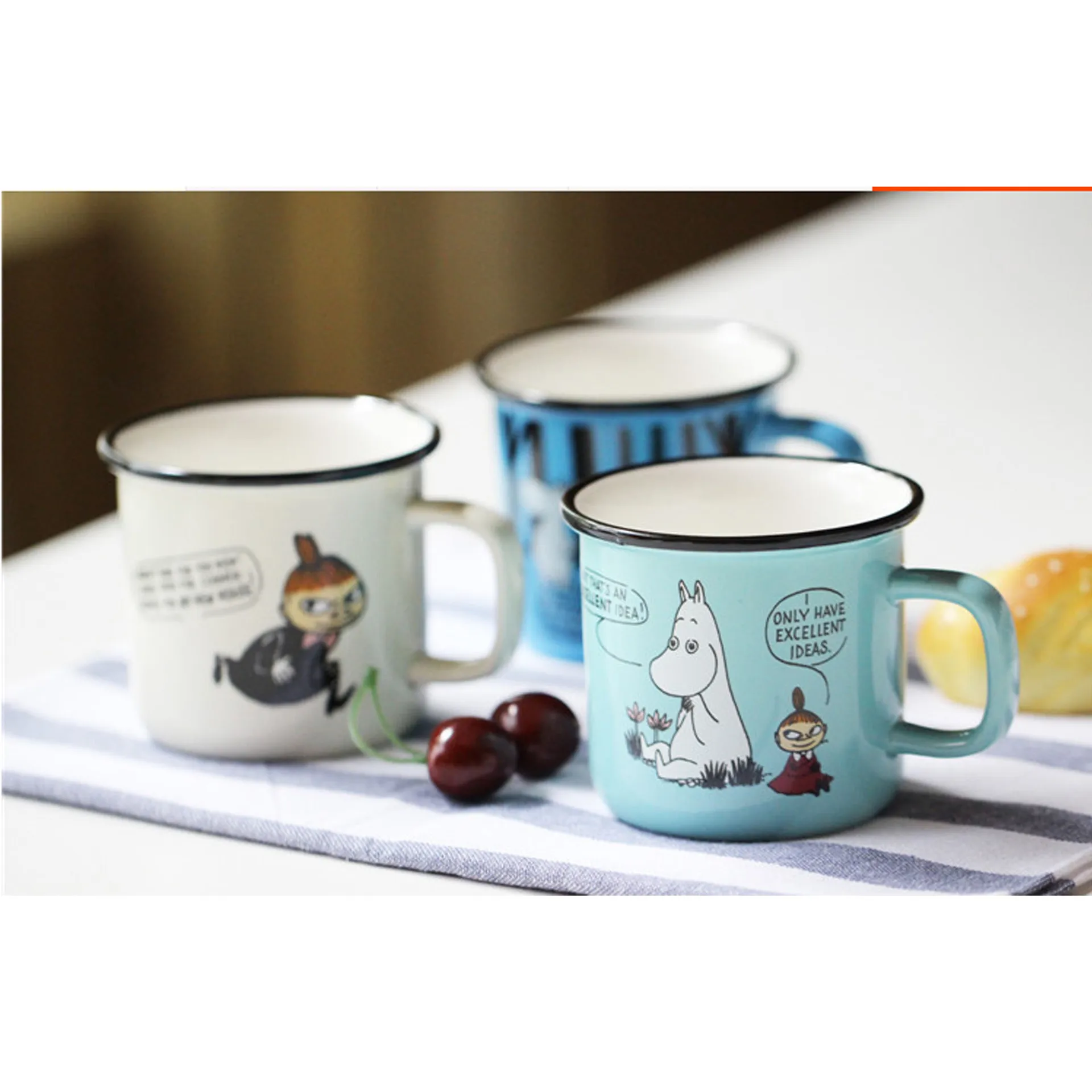 300ML Cartoon Ceramic Mug Retro Imitation Enamel Mugs Office Home Funny Water Cups Breakfast Milk Coffee Tea Cup Drinkware Gift