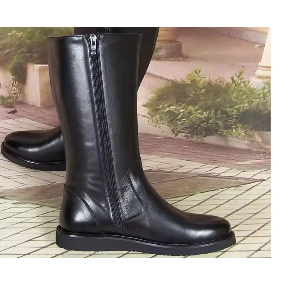 New Fashion Men's Genuine Leather Thigh High Equestrian Horse Riding Boots Slip On Cowboy Mountain Mid-calf Western Boots Zip view 6