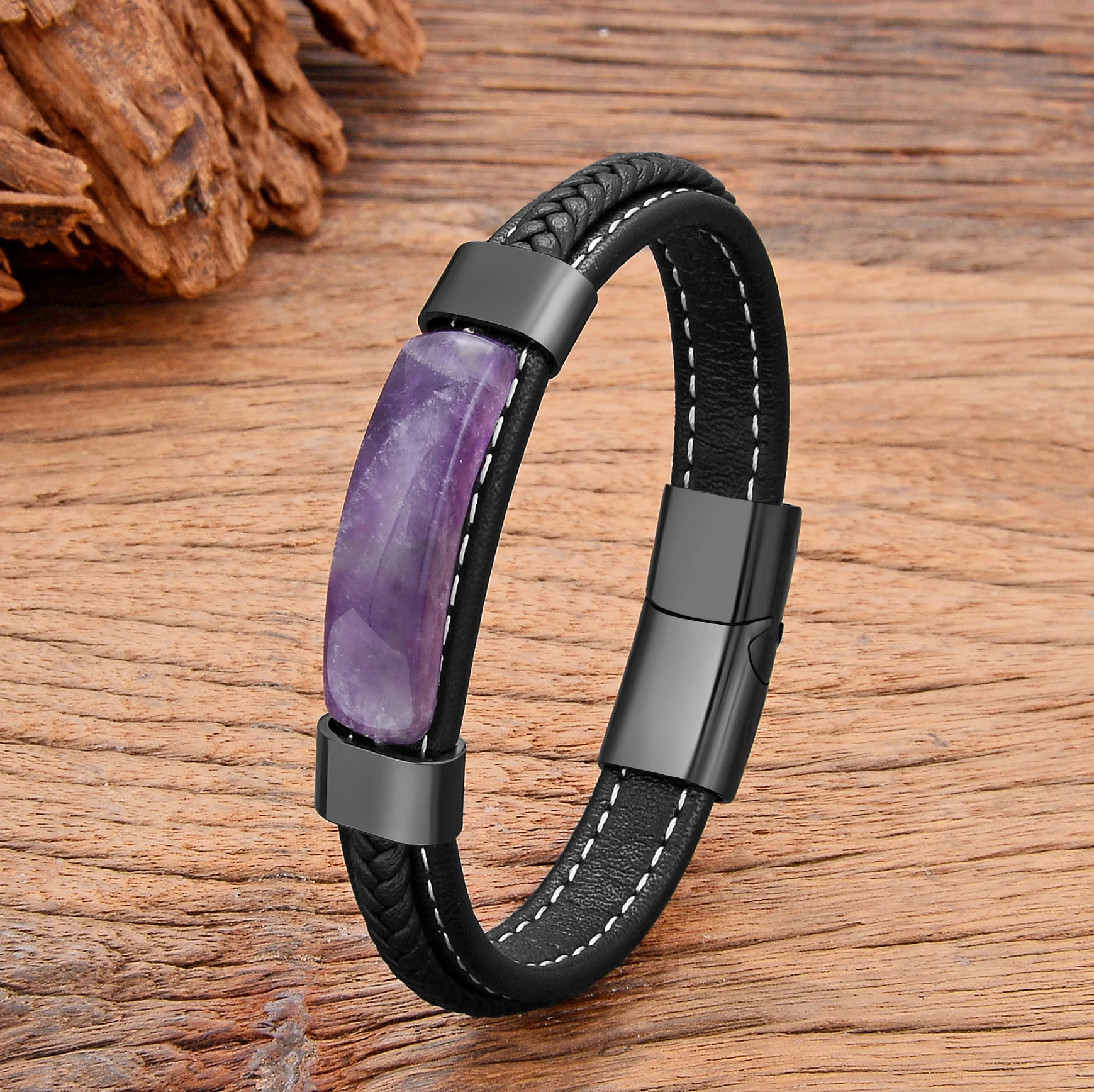 Fashion Purple Crystal Bracelet for Women Mens Jewellery New in Bracelets Handmade Couples Matching Things Leather Chains Bangle