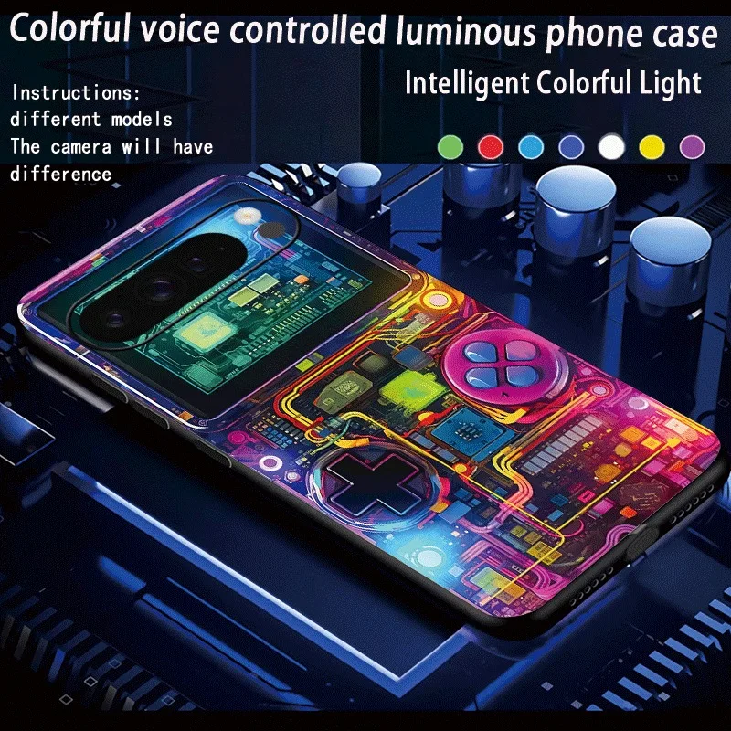 

Retro Gaming Console LED Phone Case For Google Pixel 9 8 7 10 Pro XL Fold 9a 8a 7a 6a Phone Cover Glass Luminous Shell Fundas